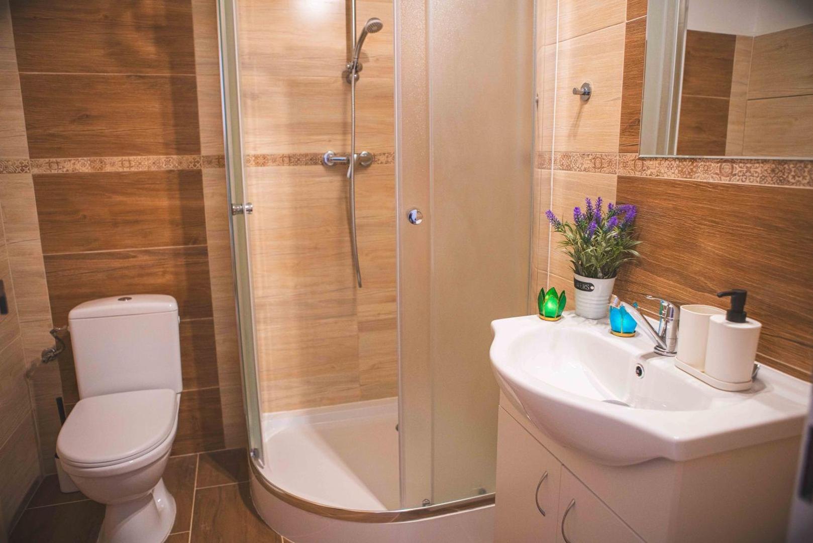 Koupelna se sprchovým koutem a WC