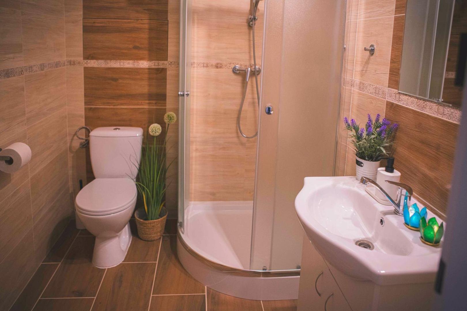 Koupelna se sprchovým koutem a WC